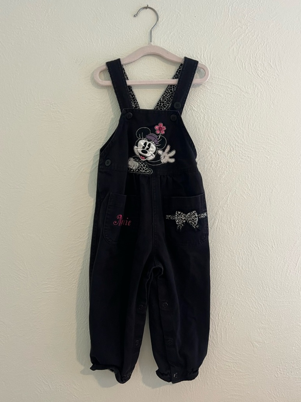 Vintage Disney Mickey Minnie Overalls Black Embroidered Snap Cotton Size 18M
